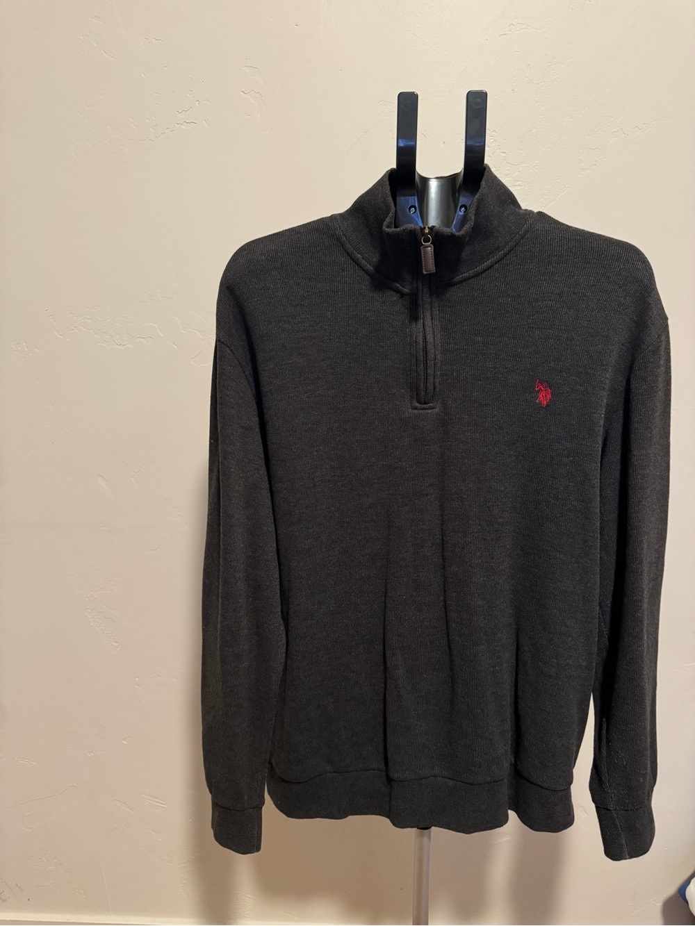 U.S. Polo Assn. Dark Charcoal Half-Zip Sweater with Red Logo